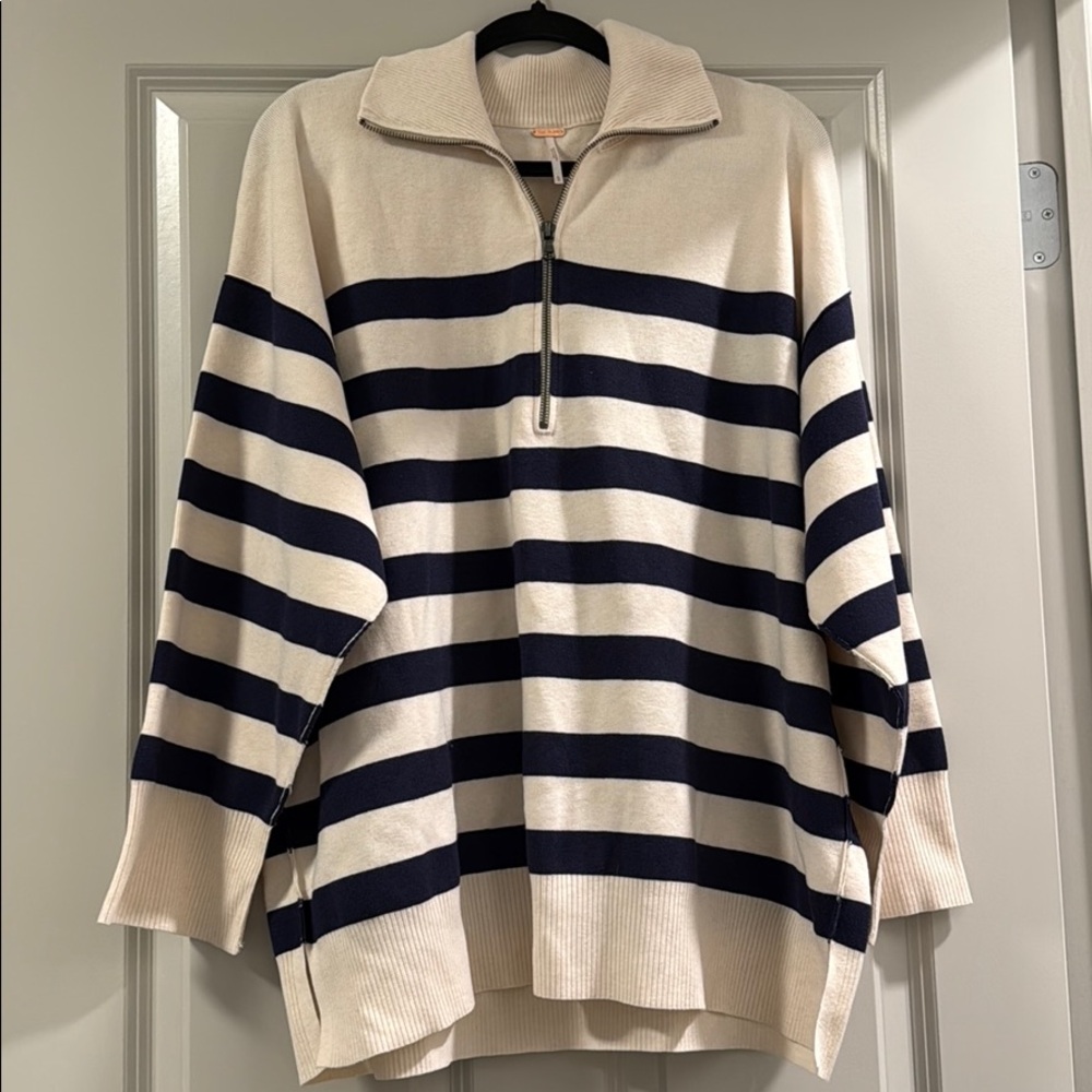 Free People Striped Half-Zip Pullover